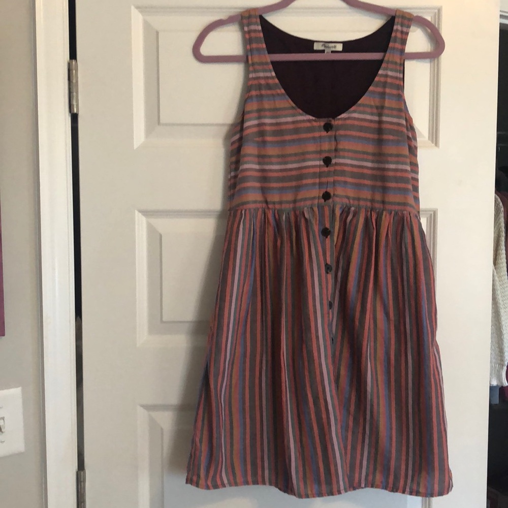 NWOT Madewell Scoopneck Tank Dress Rainbow Stripe
